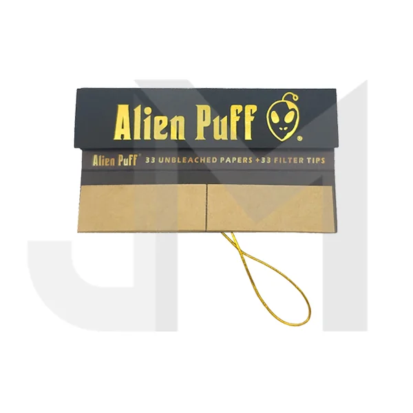 33 Alien Puff Black & Gold King Size Elastic Band Unbleached Papers + Filter Tips ( HP184 ) - Image 2