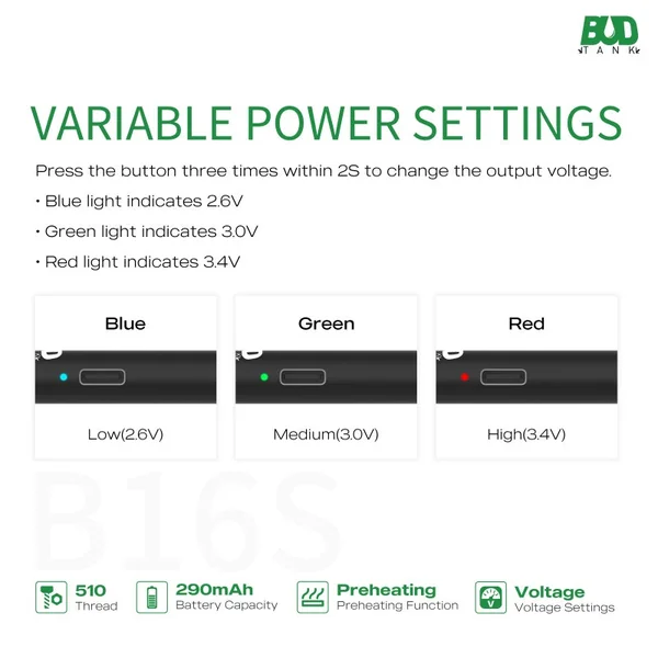 510 Battery Wholesale Variable Temperature - B16S (2.6V, 3.0V, 3.4V) - Image 4