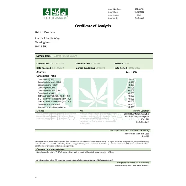 CBD By British Cannabis Synergy 500mg CBG + CBD Rescue Cream - 50ml - Image 2