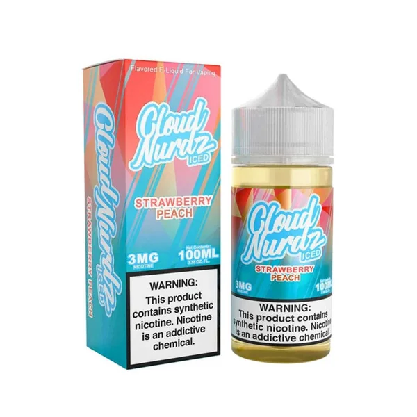 Cloud Nurdz Iced Strawberry Peach Synthetic Nicotine 100ml E-Juice