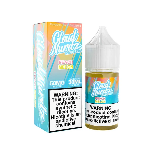 Cloud Nurdz Salts Iced Peach Melon Synthetic Nicotine 30ml E-Juice