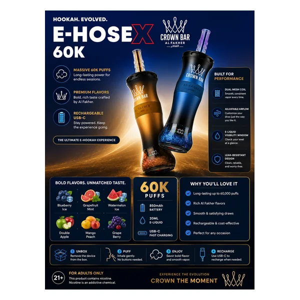 CROWN BAR by Al Fakher E-HoseX 5% Disposable Vape – 60,000 Puffs (250mL)