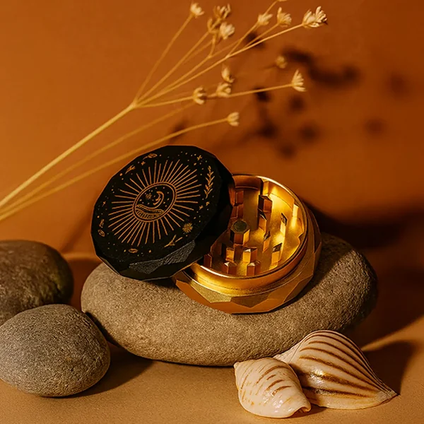 DankStop Famous Design - Astral Power Aluminum 2 stage Grinder -Black and Gold - Image 3