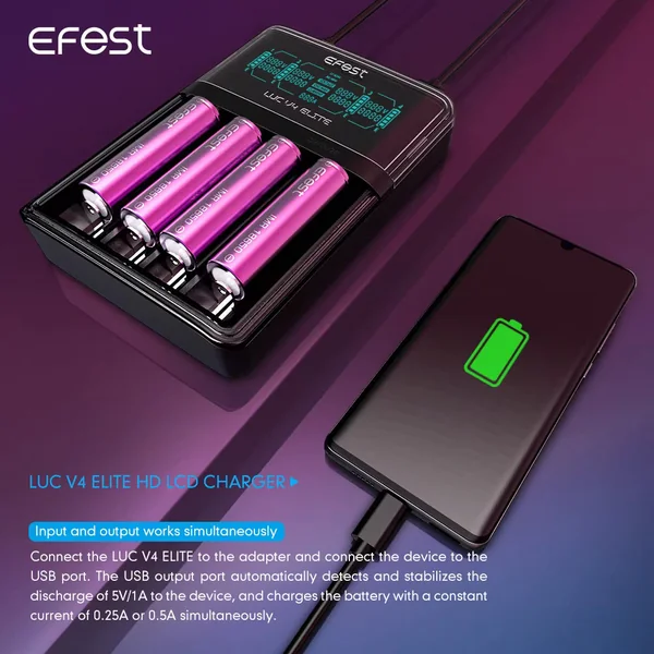 Efest LUC V4 Elite - 4-Bay HD LCD 18650 Battery Charger - Image 9