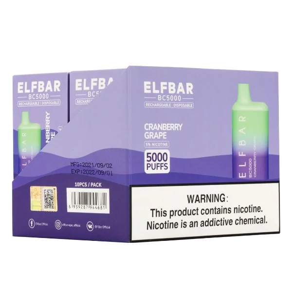 Elf Bar BC5000 5000 Puffs Rechargeable Vape Disposable 10mL 10 Pack - Image 24