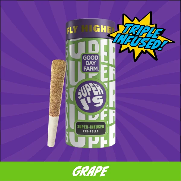 GDF: Infused Pre-Roll Pack | Cosmic Grape x Grape Gas | Super Js | 0.5g ea | 5pk