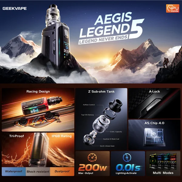 Geek Vape Aegis Legend 5 200W Mod Starter Kit Device - Image 2