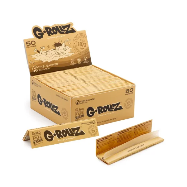 G-Rollz Unbleached Extra Thin Rolling Papers – 50 KS Slim
