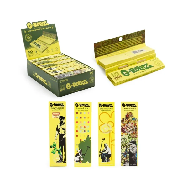 G-ROLLZ x Banksy Graffiti King Size Rolling Papers – 50 Papers + Tips + Poker Tool