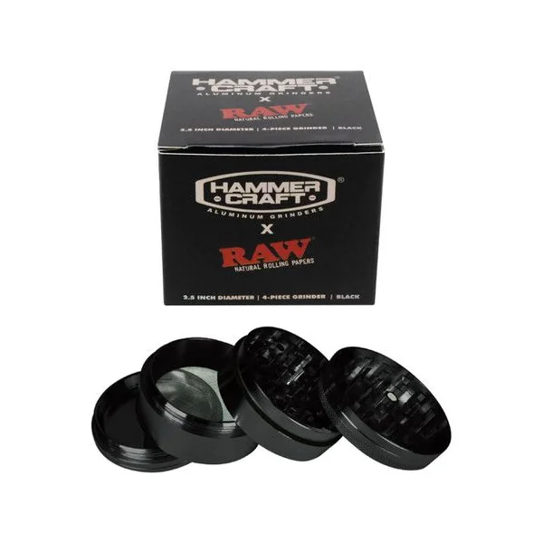 Hammercraft x RAW 4-Piece Grinder | 2.5 inch | Black