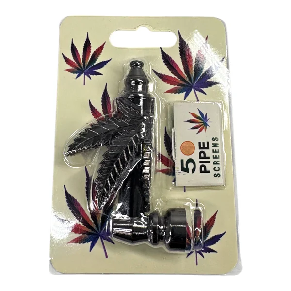 Hemp Leaf 3.5 Inch Metal Hand Pipe with Pipe Screens - Image 4