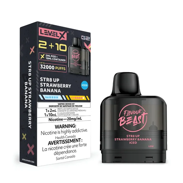 Level X G2 2+10 Flavour beast str8 up strawberry banana 32k