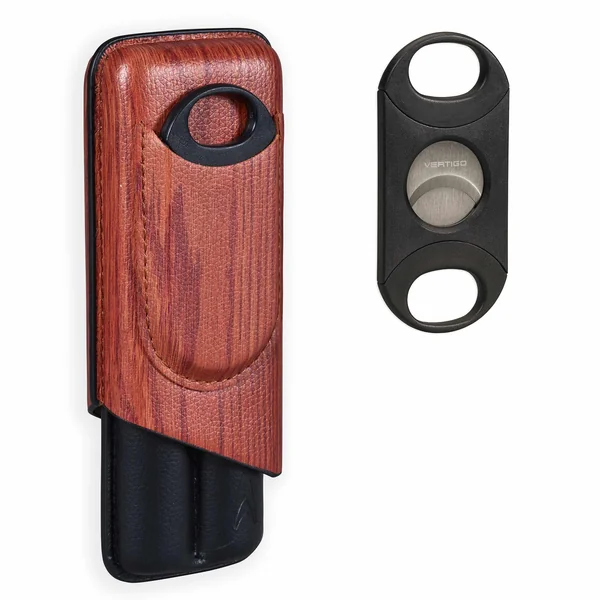 Lotus 2-Stick Cigar Case w/Cutter Gift Set - Wood Print Finish