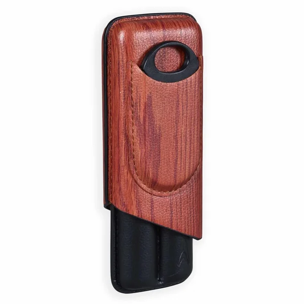 Lotus 2-Stick Cigar Case w/Cutter Gift Set - Wood Print Finish - Image 2