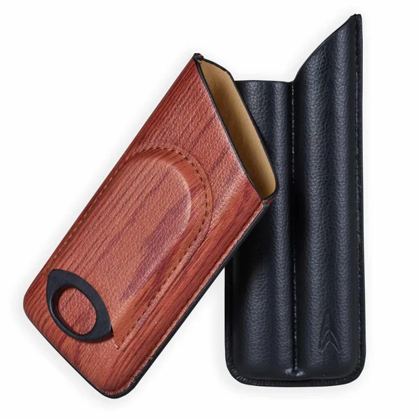 Lotus 2-Stick Cigar Case w/Cutter Gift Set - Wood Print Finish - Image 3