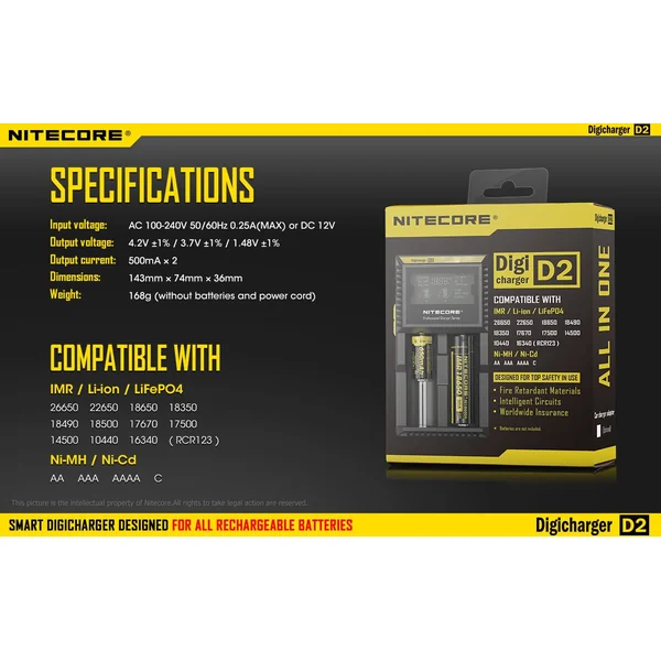 NITECORE D2 Battery Charger (2-Bay) - Image 2