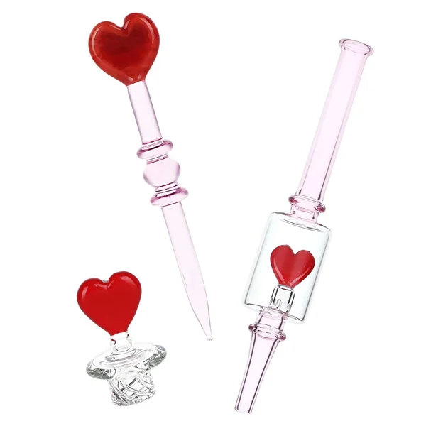 Pulsar Valentine's Love Hearts Glass Dab Rig Set - 8.5" / 14mm F - Image 4