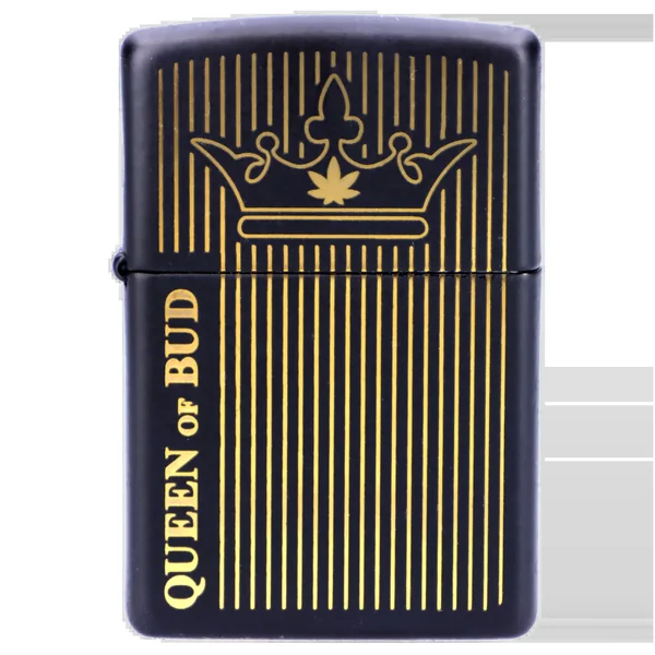 Queen of Bud Black Obsidian Vertical Flame Zippo