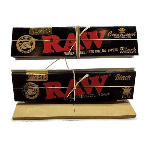 RAW Black Connoisseur Rolling Papers w/ Tips - Image 2