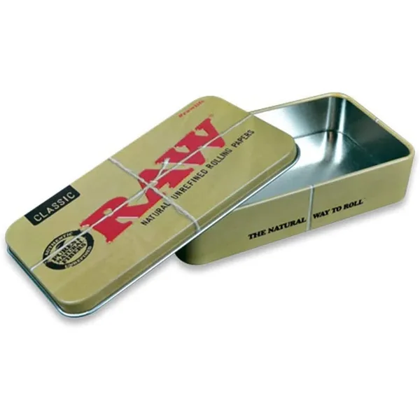 RAW Natural Unrefined Rolling Papers - Metal Storage Tin Box