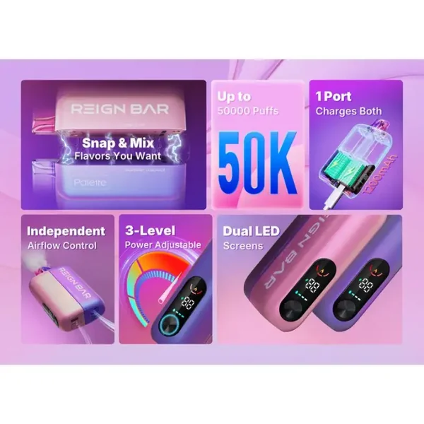 REIGN BAR Palette 50K Flavor-Switchable Disposable (5%, 50000 Puffs) - Image 2