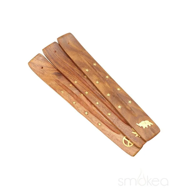 SMOKEA 10" Wooden Incense Burner w/ Brass Inlay