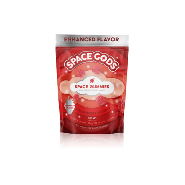 Space Gods Mega Dose Space Gummies 900mg THC + CBD - Strawberry Mango $15.99