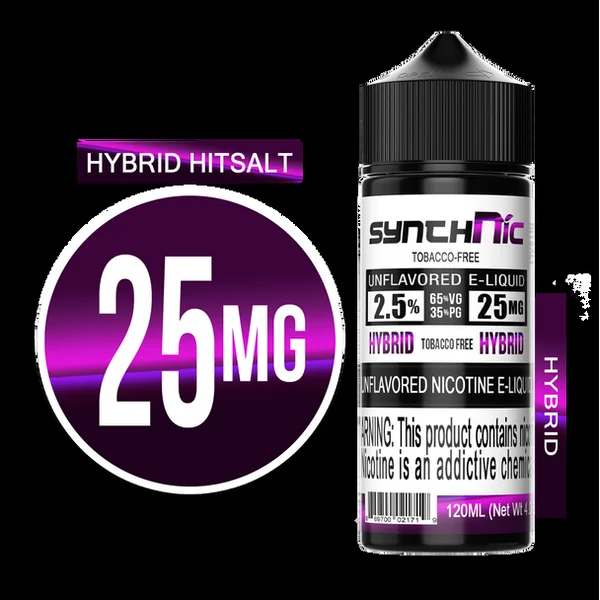 SynthNic 120ML Unflavored E-Liquid - 25MG Hybrid HitSalt