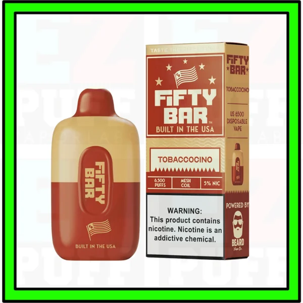Tobaccocino - FIFTY BAR - MADE IN USA by Beard Vape - 6500 Puff Disposable