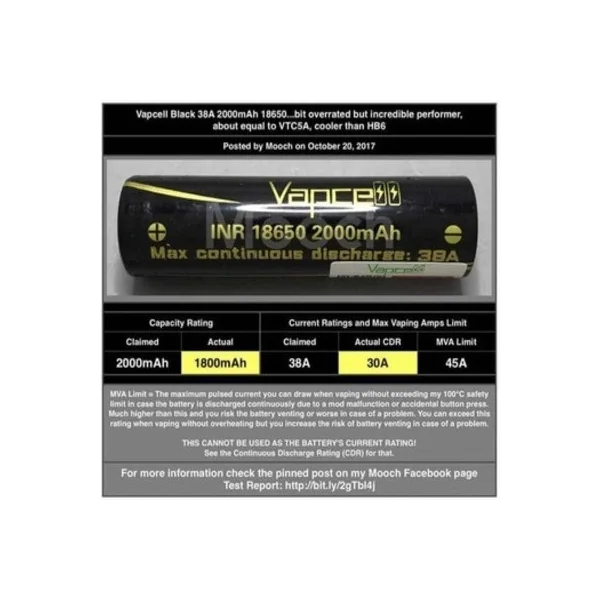 Vapcell 18650 2000 mAh Battery - Image 2