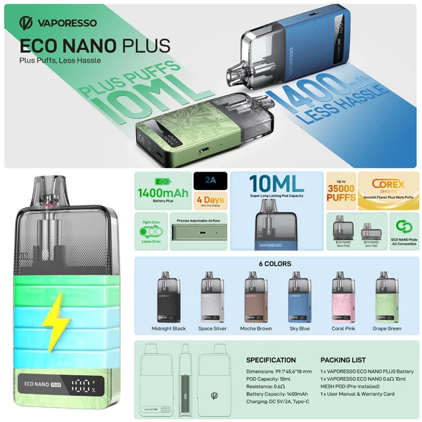 Vaporesso Eco Nano Plus Pod System Starter Kit Device - Image 2