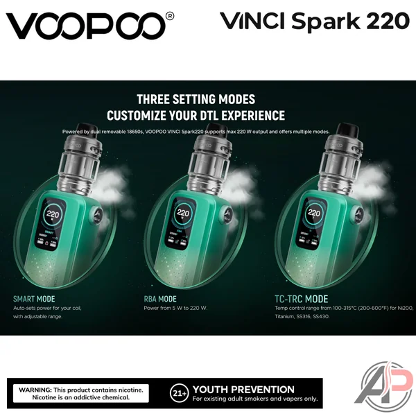 Voopoo Vinci Spark 220W Box Mod Starter Kit Device - Image 3