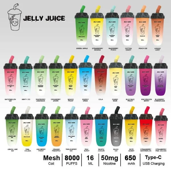 Vpro Jelly Juice 8000 Puffs Rechargeable Vape Disposable 15mL 10 Pack