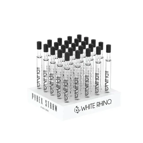 White Rhino Pyrex Glass Straw V2 With Black Silicone Cap 1pic