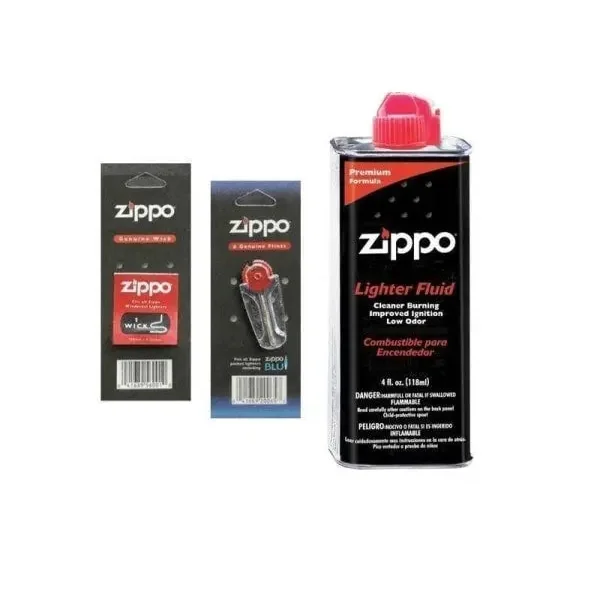 Zippo Combo Pack - 4 oz Fluid + 1 Wick + 1 Pack Flint
