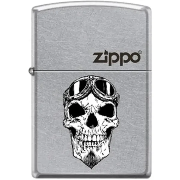Zippo Lighter - Biker Skull With Logo Street Chrome