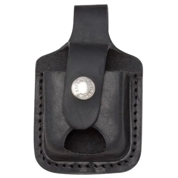 Zippo Lighter Black Leather Pouch with Loop and Thumb Notch