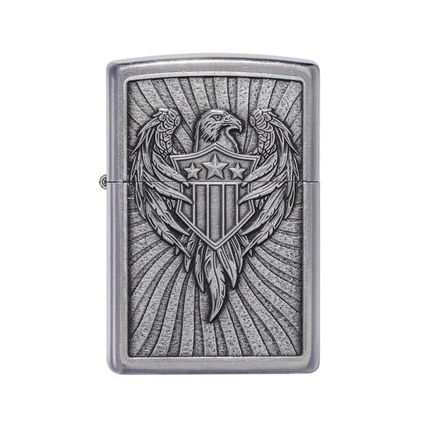 Zippo Lighter - Eagle Shield Emblem Street Chrome Design