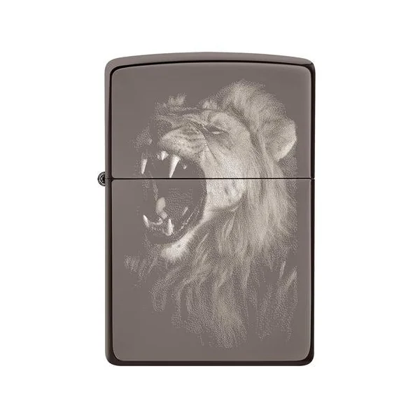 Zippo Lighter - Fierce Lion Black Ice