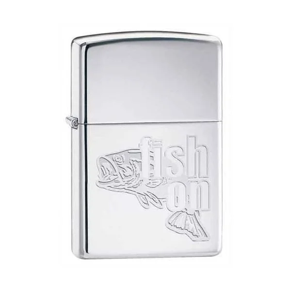 Zippo Lighter - Fish On! High Polish Chrome