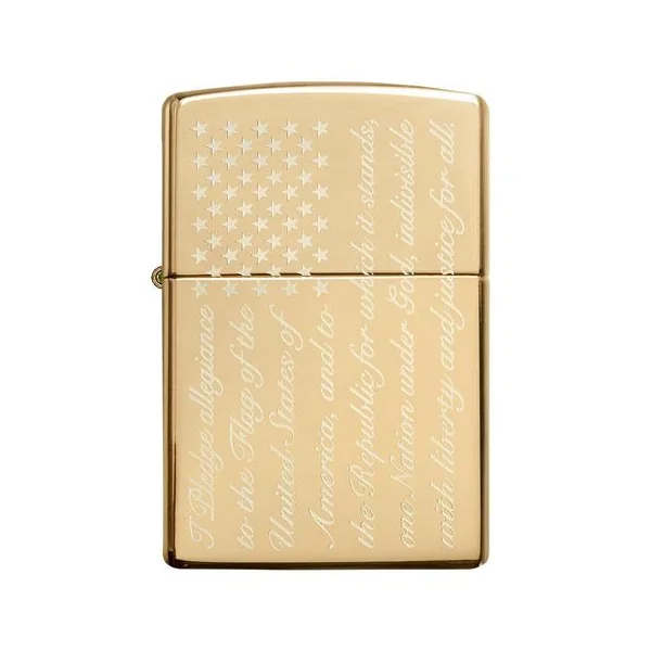Zippo Lighter - Pledge of Allegiance Design High Polish Brass