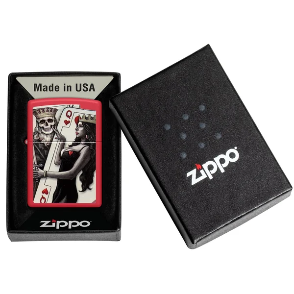 Zippo Lighter - Red Skull King Queen Beauty - Image 2