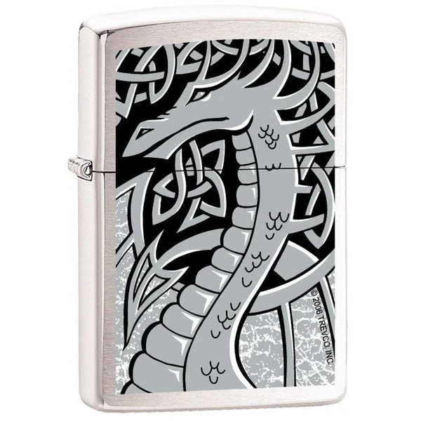 Zippo Lighter - Silver Dragon Brushed Chrome